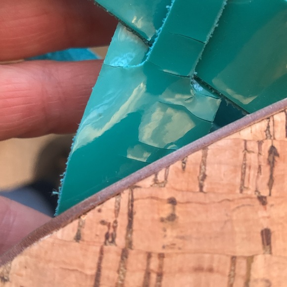 Kork-Ease Ava cork platforms with bright shiny turquoise upper. - Picture 12 of 12